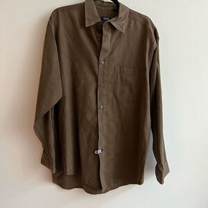 Izod Jeans 100% Cotton Brown Button Up Dress Shirt - Medium